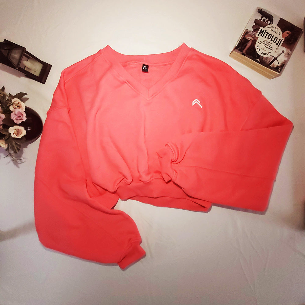 Oner Active V Yaka Pembe Sweatshirt - Ufak Defolu