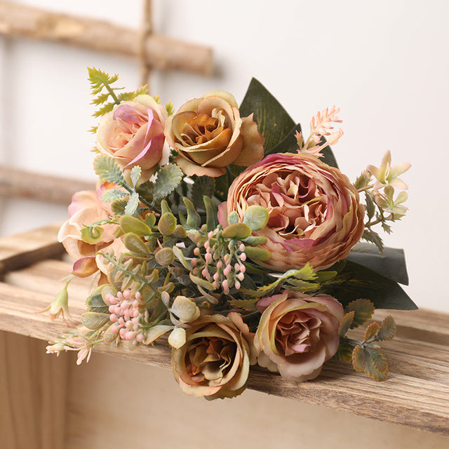 Silk Faux Rose Flower Wedding Home Autumn Decor